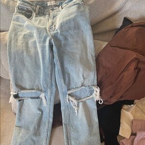 Abercrombie & Fitch Ripped Light Blue Straight Leg Jeans